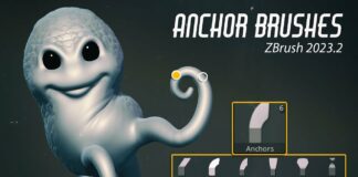 Anchor Brushes – Move, Rotate, Scale, Inflate, and Twist between two anchor points in ZBrush 2023.2!