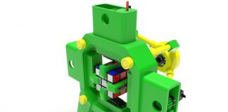 Un robot qui résout un Rubik’s Cube entièrement imprimé en 3D Fully 3D-Printed Rubik's Cube Solving Robot by otvinta3d - Thingiverse_DIY_robotic_pinter3d-one